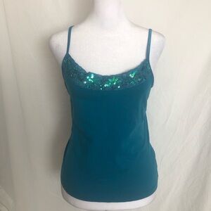 Teal Sequin-Trim Camisole Tank Top